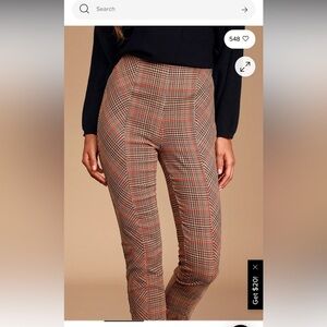 Free people Flyin High Black and Tan Plaid Slit Hem Pants size 2 NWT